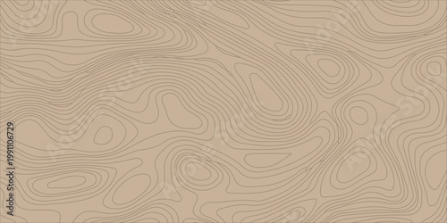 Topographic map background with brown contour lines, abstract geographic relief pattern design. Vintage brown wood grain texture featuring a seamless nature pattern with light wavy lines