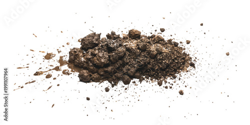 Bild auf Leinwand Pile of black soil and dark dirt particles isolated on white background