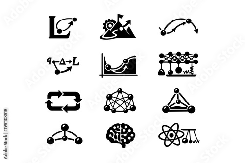 Set icon diagram black ai trajectory transparent vector structure lagrangian no