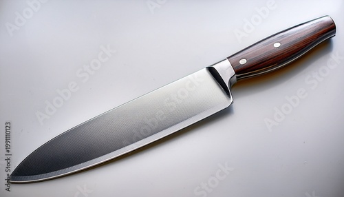 a stainless steel chef s knife with a smooth polished blade and ergonomic handle