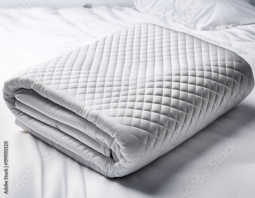 a folded white comforter with quilted texture