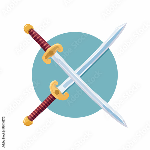 Épées croisées sur fond circulaire bleu – symbole de combat stylisé