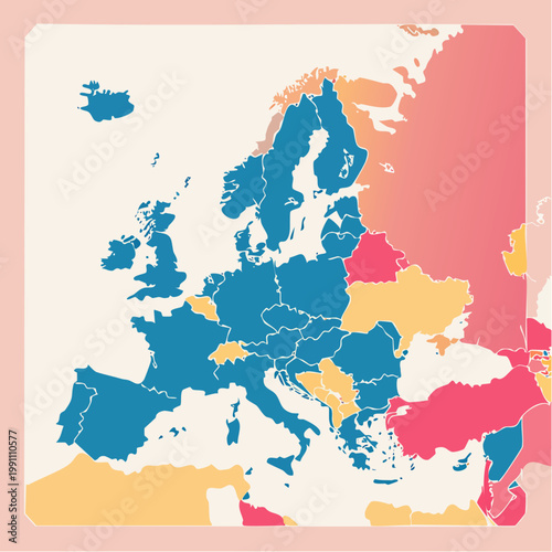 Carte de l’Europe colorée par régions avec frontières détaillées