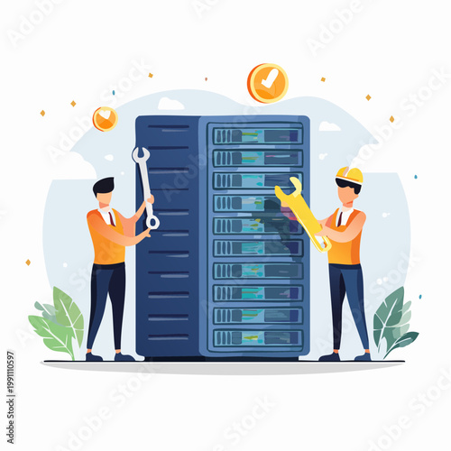 Technicien de datacenter inspectant un serveur
