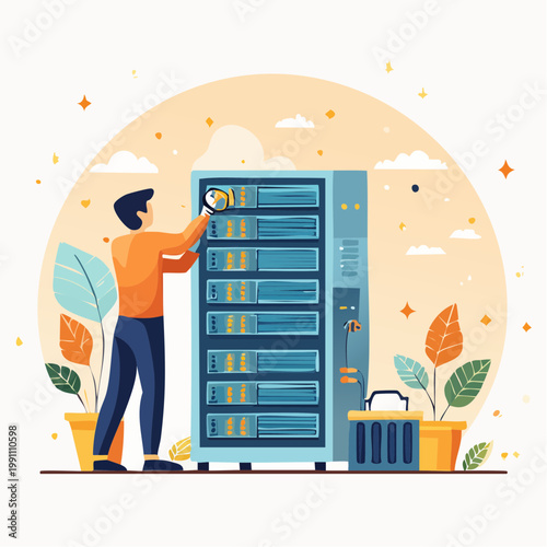 Technicien de datacenter inspectant un serveur