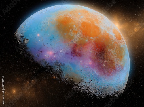 colorful planet glowing in deep space with soft cosmic light, dreamy texture, and a surreal universe atmosphere