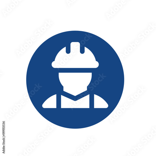 Construction worker icon illustration shows a person wearing a hard hat.