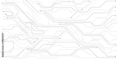 Futuristic circuit board pattern vector, abstract digital technology background with thin black lines, electronic motherboard schematic on white