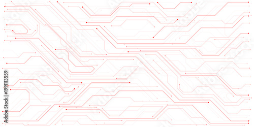 Futuristic red circuit board pattern, digital technology background vector, abstract electronic motherboard lines on white, high-tech data connection wallpaper