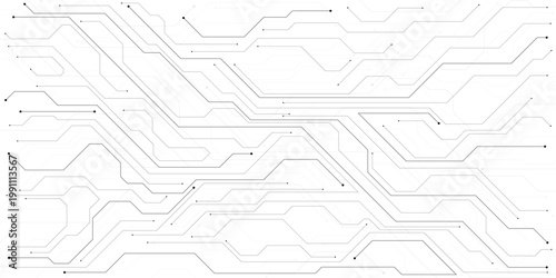 Futuristic circuit board background vector, abstract digital technology pattern with lines and nodes, white electronic motherboard texture for tech design