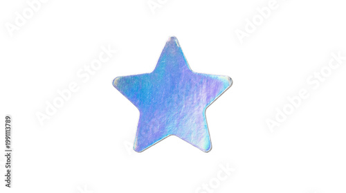 Holographic star sticker with iridescent foil texture isolated on white background 
