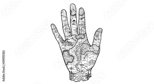 a hand with palm lines and geography.