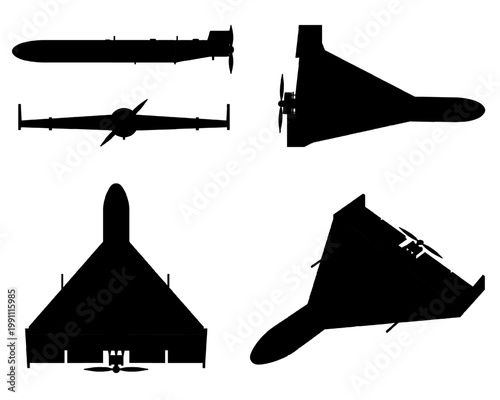 Tableau sur toile Military kamikaze drone silhouette set