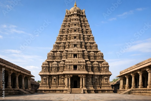 Fotografie Majestic stone hindu temple tower structure filmed in slow motion during this tr