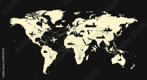 World Map with Travel Icons.