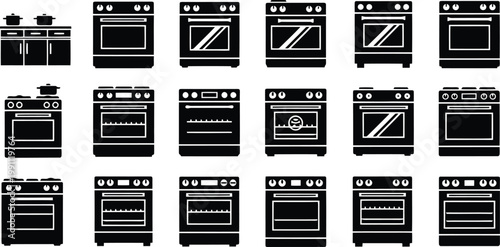 Collection of modern kitchen stove and oven vector illustrations for design