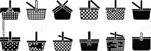 Collection of Various Picnic Baskets Vector Illustrations for Outdoor and Leisure Design