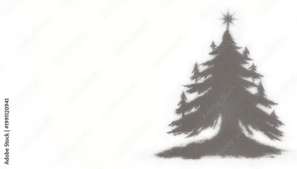 Obraz premium A minimalist illustration of a Christmas tree with a star on top against a white background in a simple grey color scheme.