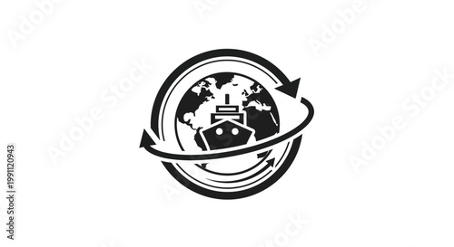 Black and white globe logo.