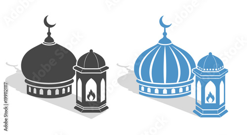 Islamic Mosque Dome Lanterns Illustration.