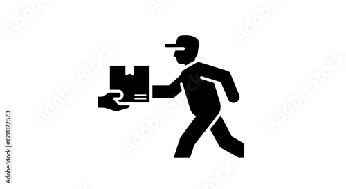 Man delivering package quickly outside.