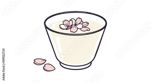 Japanese sake cup with sakura cherry blossoms on black background