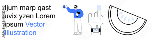 Education, fitness tracking, user interface design, global concepts, modern technology, healthy living. Man holding a globe, smartwatch icon abstract citrus slice. Education and fitness tracking