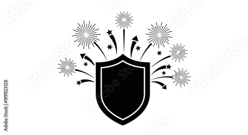 Black Shield with Virus Particles Bouncing Off.