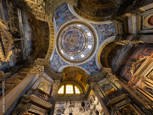 Dome of the Chapel of San Gennaro. View from below of the Royal Chapel of the Treasure of San Gennaro in the Cathedral of Naples