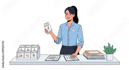 Pharmacy worker organizing medication in a modern clinic setting