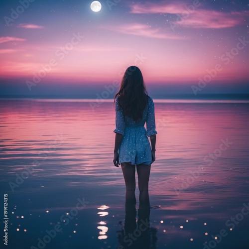 woman on the beach at sunset