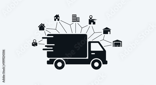 Delivery truck with package icons.