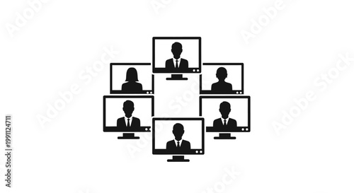 Group of people on computer screens.