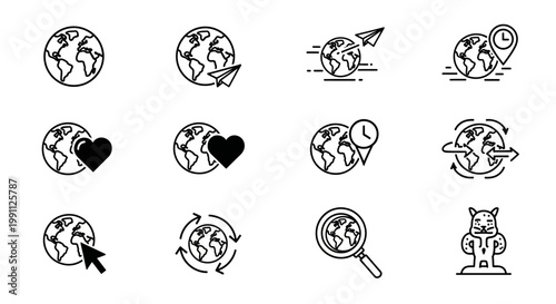 Εκτύπωση καμβά Collection of Globe and World Icons representing travel, global connection, and exploration
