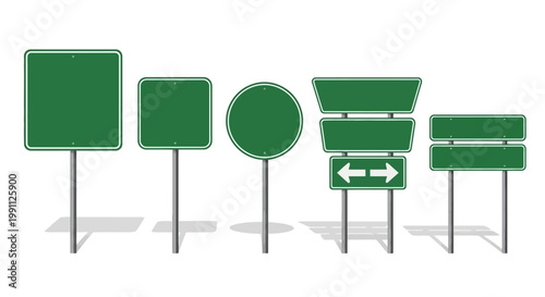 Photos Versatile Set of Blank Green Road Signs with Various Shapes for Customization, I