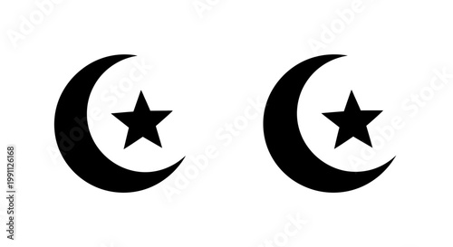 Crescent moon and star symbols.