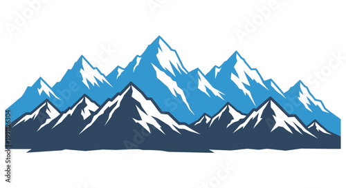 Majestic blue mountain range with snow-capped peaks, representing nature's grandeur and rugged beauty for outdoor adventures and scenic landscapes
