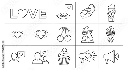 Collection of cartoon mouth illustrations with vibrant red lips expressing various emotions and sounds like smiles and shouts