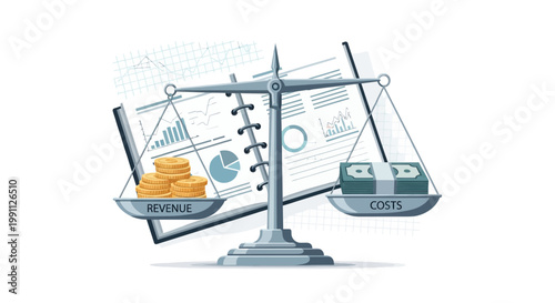 Balancing revenue and costs with financial scales and economic charts