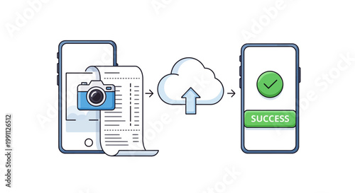 Mobile app for receipt scanning and cloud storage with success confirmation
