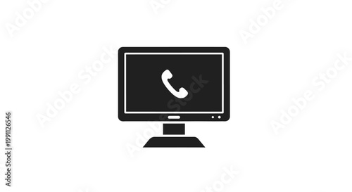 Computer screen with phone icon.