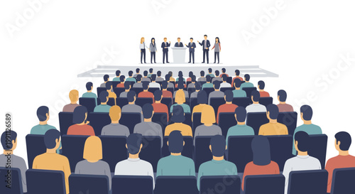 Business conference presentation to engaged audience in auditorium