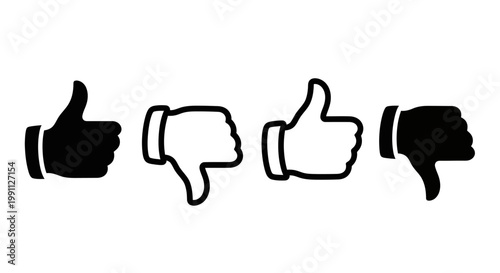 Thumbs Up and Thumbs Down Icons Representing Approval and Disapproval