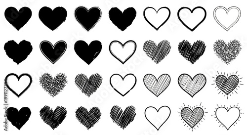Φωτογραφία A Collection of Diverse Black and White Heart Icons, Offering a Variety of Artis