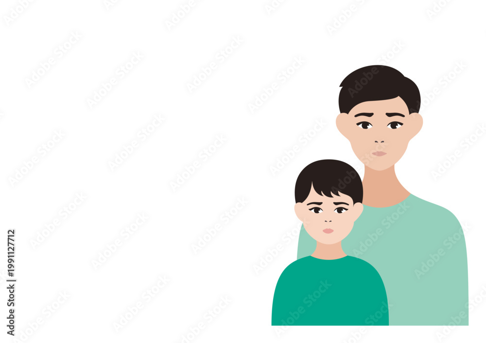 Fototapeta premium 困っている父親と男の子の親子ベクターイラスト素材
