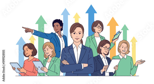 Teamwork achieving success with diverse business professionals in growth concept