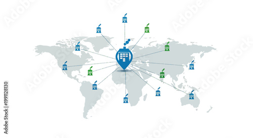 Global network concept with icon connections on world map background