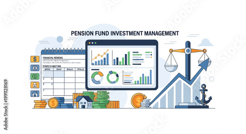 Pension fund management and financial growth analysis in modern style