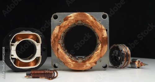 Stators and small armature or rotor of electric motor with copper coils from various household appliances