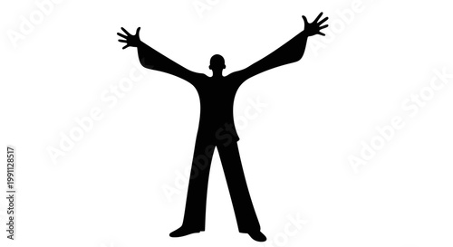 A silhouette of a man with arms raised in celebration or triumph.